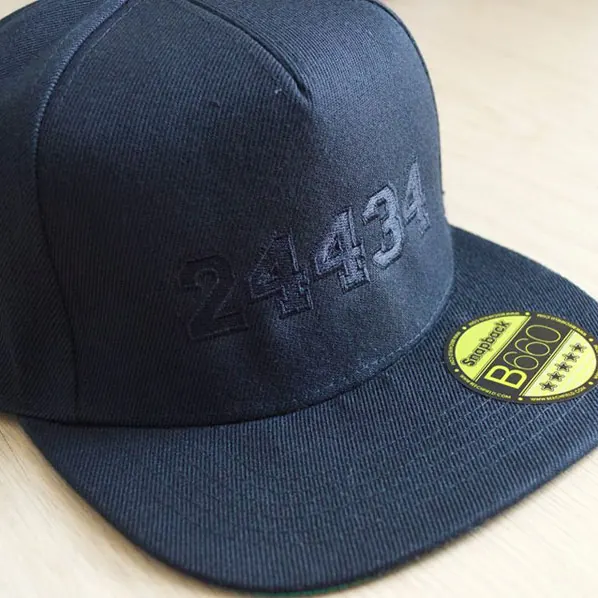 Navy snapback cap with tonal numerals embroidered across the front panels.